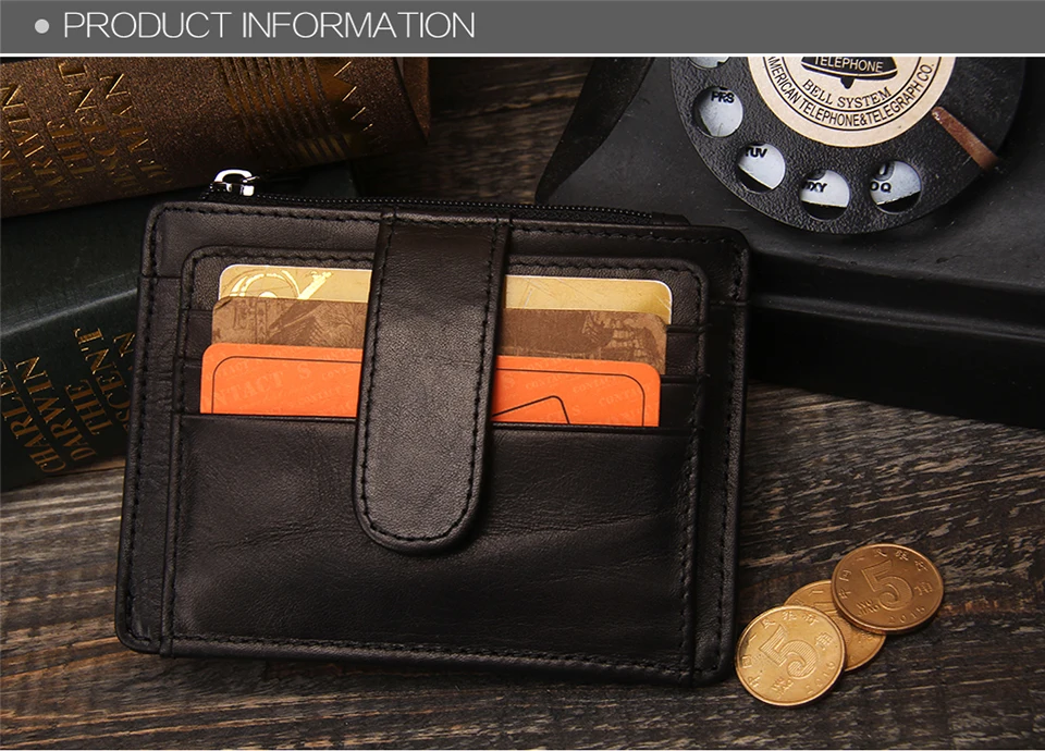 Деловой мужской кошелек из натуральной кожи, держатель для банковской кредитной карты, мини дизайн, кошелек на молнии для монет, органайзер, карман для фото, тонкие кошельки