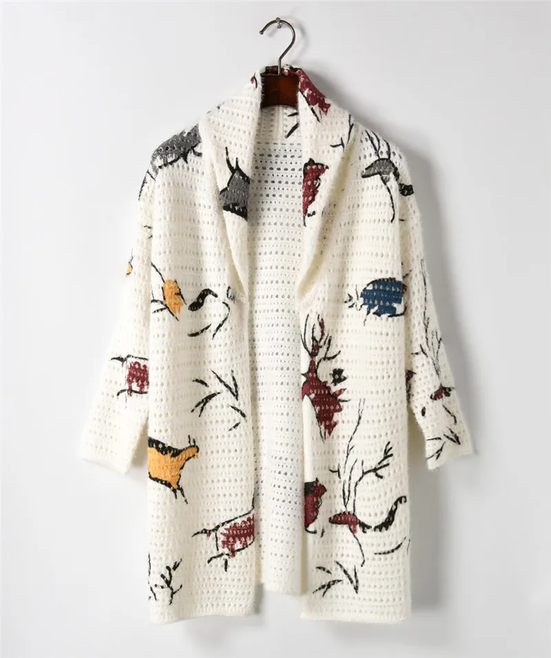 

2018 New Fashion Autumn Spring Women Sweaters Graffiti Long Sleeve Sweater Jumpers Loose Casual Long Knitted Cardigan
