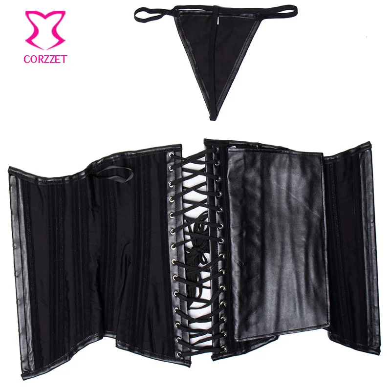 Gothic Black Leather 22 Steel Boned Long Waist Trainer Corset Underbust Corsetto Steampunk Corsets And Bustiers Sexy Corselet Gothic Black Leather 22 Steel Boned Long Waist Trainer Corset Underbust Corsetto Steampunk Corsets And Bustiers Sexy Corselet