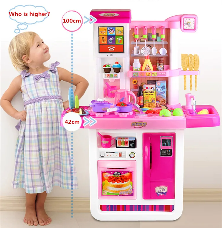 [Забавный] Большой размер 100 см высокий сенсорный экран пульт дистанционного управления кухонная игрушка настоящая водопроводная электронная звуковая кухонная игрушка для приготовления пищи