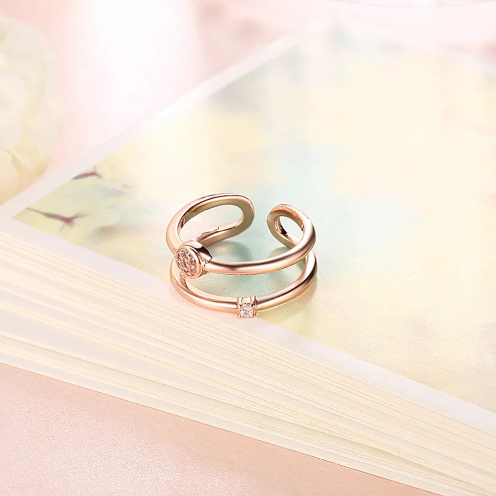 Модное Ювелирное кольцо для женщин, вечерние, розовое, золотистое, с разрезом Кафф кольцо на палец, свадебное, Австрийское, хрустальное кольцо