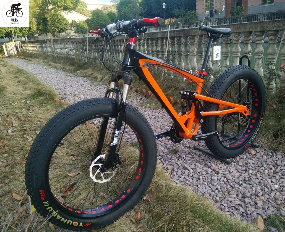 

Kalosse 26*4.0 tires Fat bike 165 travel snow bike 24/27/30 speed full suspension AM/FR mountain bike