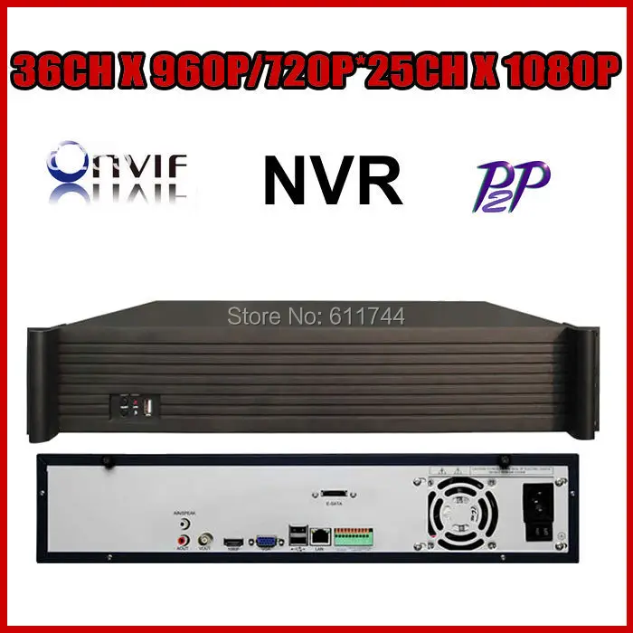 

Top Quality ! Profession 2u full onvif Video recorder nvr 36CH 960p/720p 25CH 1080p recorder with HDMI P2P cloud for ip camera