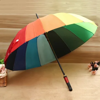

High Quality 16K Golf Umbrella Automatic Long Handle Rainbow Umbrellas Sunny Rainy Pongee Umbrella for Men Women