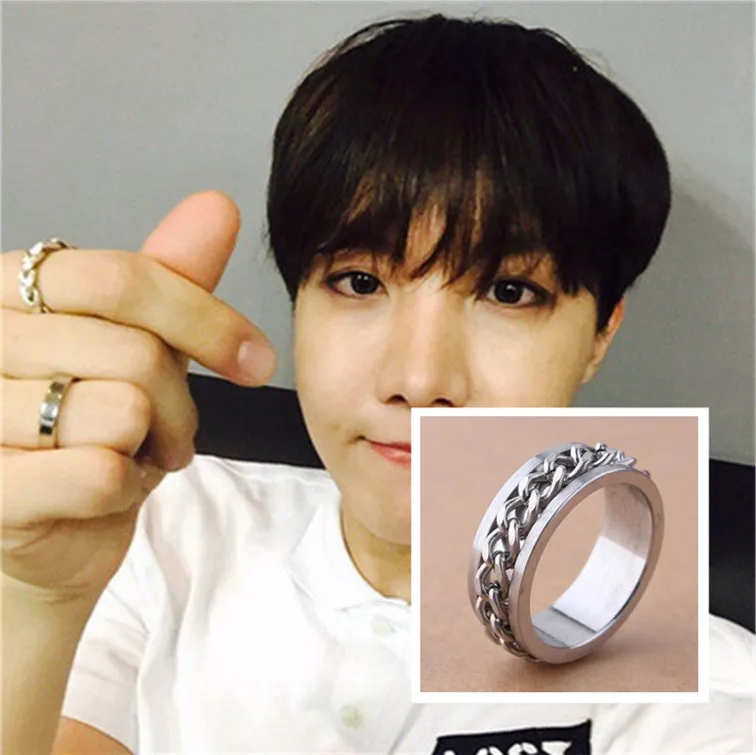 Kpop jin suga hombre mujer titanio acero cadena anillo plata oro negro rotación k pop Bangtan boys joyería de anillo de cola de banda|Anillos| - AliExpress