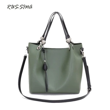 

RUSSMA 2018 Spring New Fashion Women PU Leather Tassel Composite handbag Set Lady Designer Solid bag Bolsas Feminina Tote YNT310