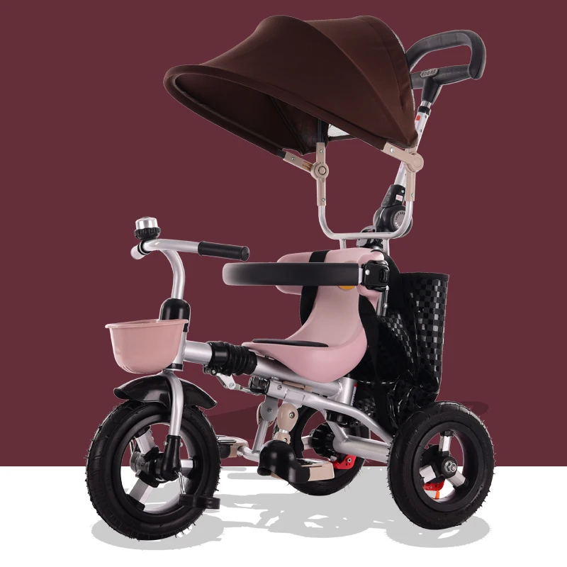 Складная детская стальная трехколесная коляска для малышей, велосипед, зонт, тележка, легкая детская трехколесная коляска, коляска, От 1 до 4 лет - Цвет: 308cof
