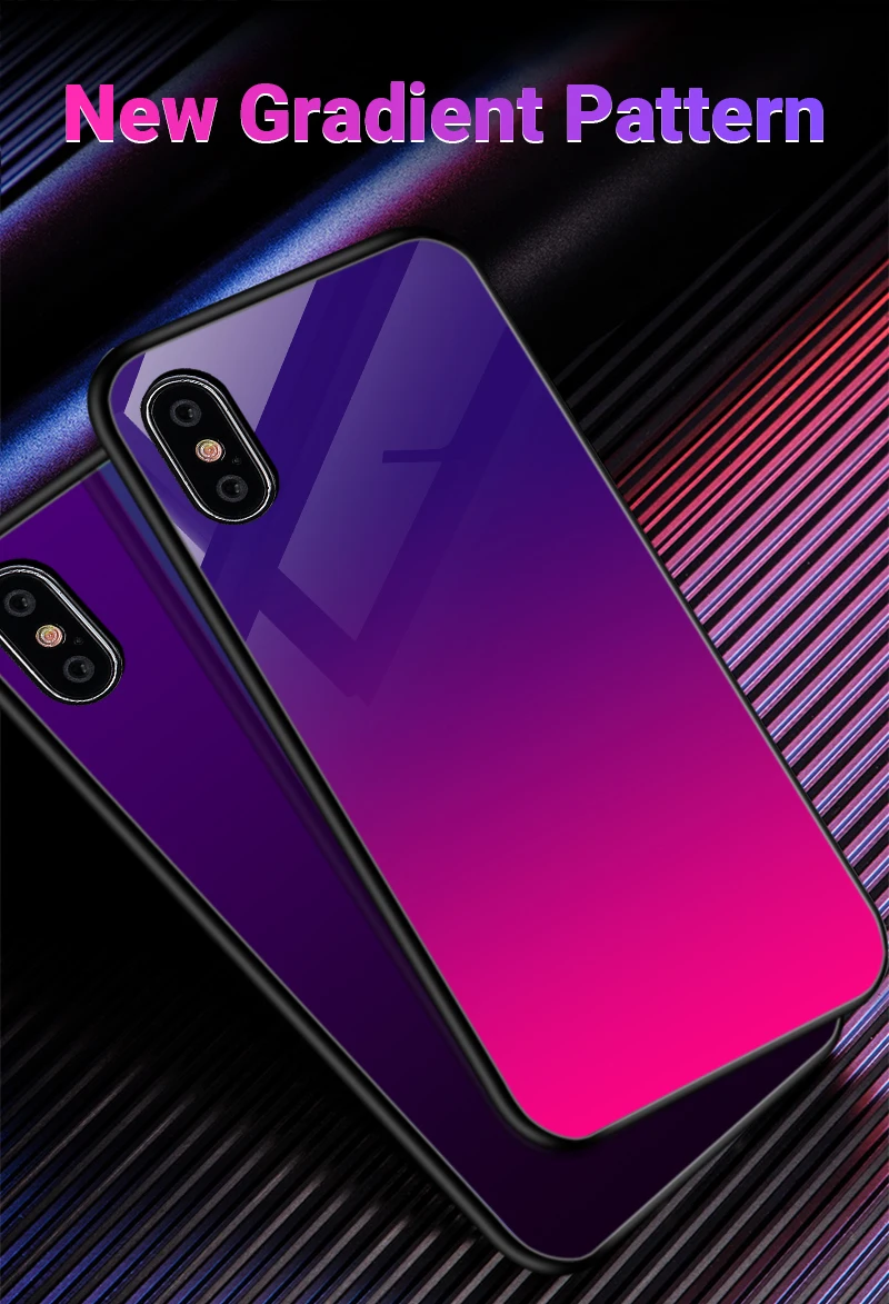 Hisomone Gradient Color Phone Case For iPhone 6 6S 7 8 Plus X Xs Max Xr Glass Silicone Back Case For iPhone 7 6 S Cover Conque