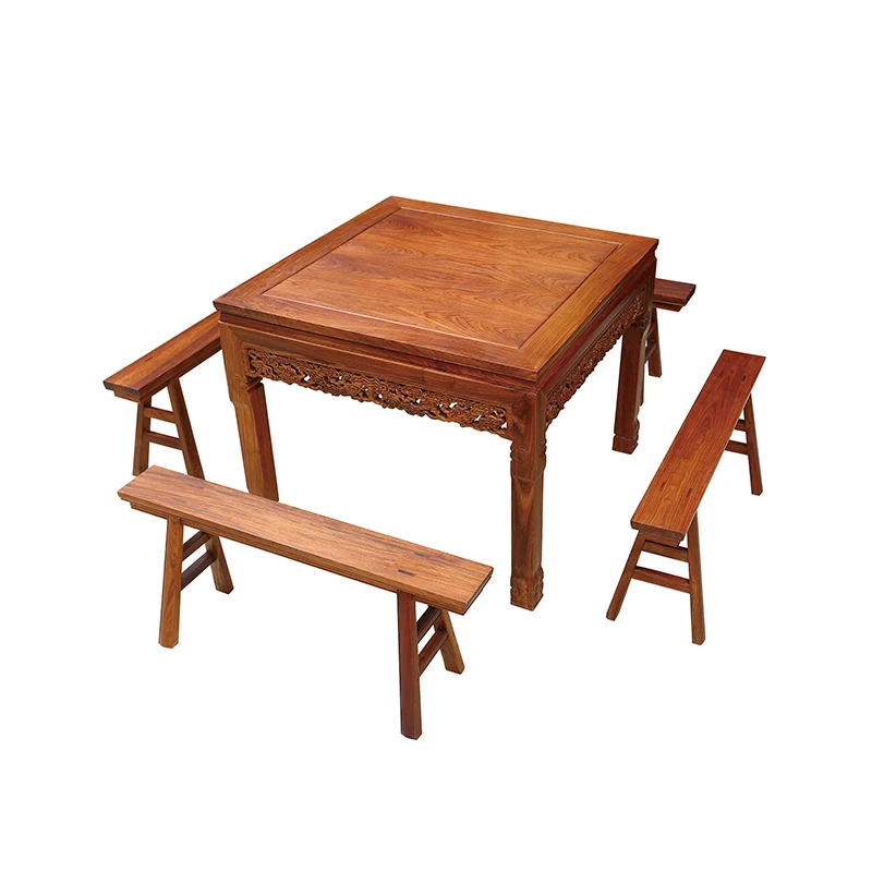 5 Pcs/Set Red Solid Wood Furniture 1 Square Table 4 Chairs Antique Dining Room Furnishings Hedgehog Rosewood Dining Tables