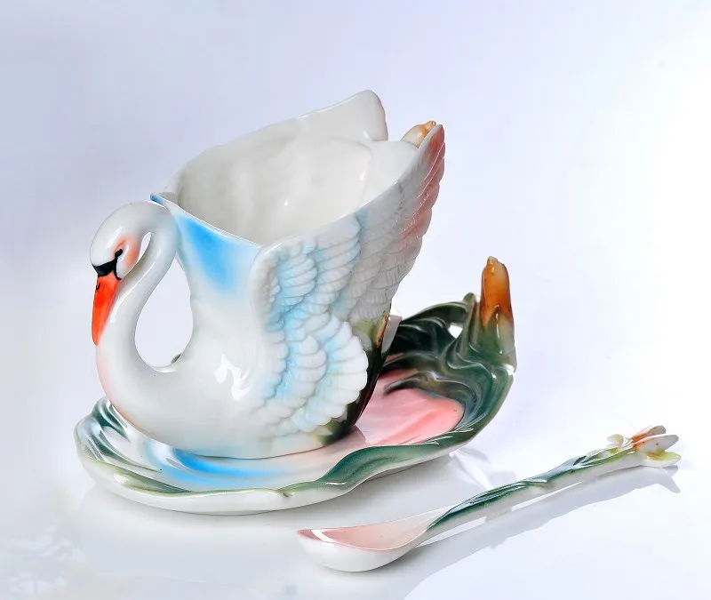 3Pcs White Swan Franz Porcelain Coffee & tea set/ Cup saucer and Spoon