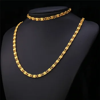 

Kpop Chain Set Men Trendy Vintage Bracelet Gift Necklace Gold Color Stainless Steel Special Looping Women Jewelry Set NH202