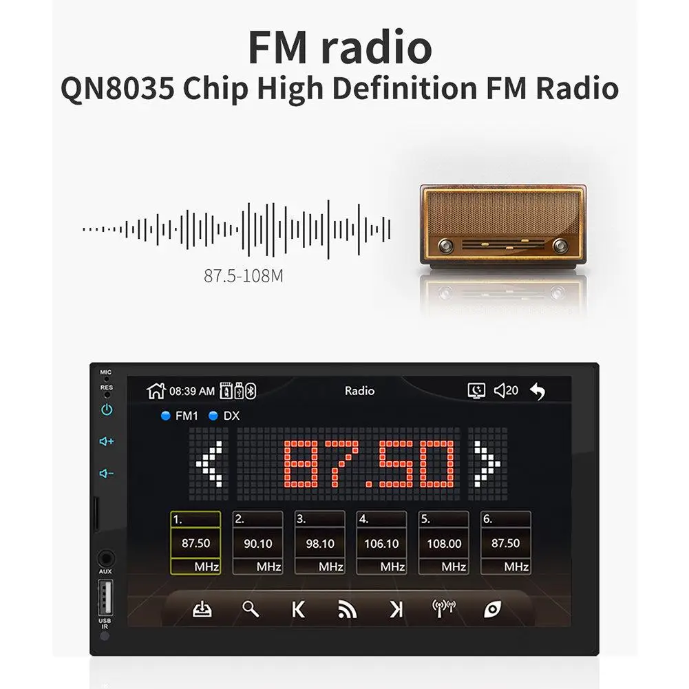 US $53.34 7 Inch Apple Carplay Car Bluetooth MP5 Player Touch Screen Car FM Radios Stereo AUX RCA Audio Fit Android IOS Image Connection