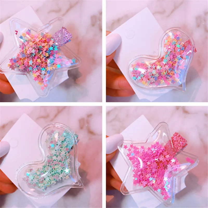 

Sale 1PC Plastic Candy Color Shining Kids Hair Clips Star Transparent Heart Star Children Hairpins Baby Barrette