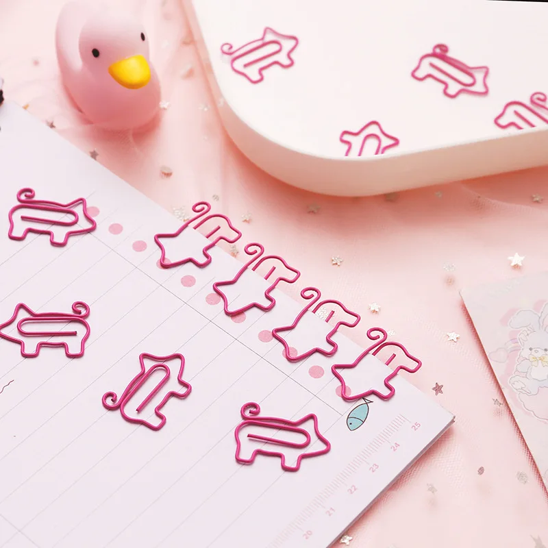 

10Pc Mini Pink Pig Paper Clips Cute Animal Metal Paperclips Decorative Planner Bookmark For Book Stationery School Office Supply
