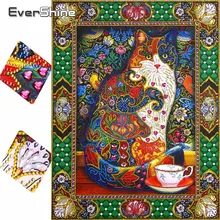 EverShine алмазов картина кот Картина Стразы 5D DIY частичное круглый Алмазная мозаика животных домашнего декора особой формы