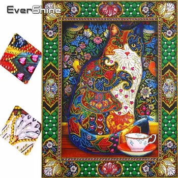 

EverShine Diamond Painting Cat Picture Of Rhinestones 5D DIY Partial Round Diamond Mosaic Animal Home Decor Special Shaped