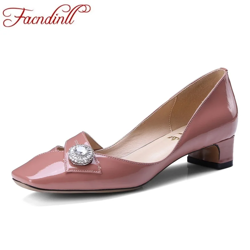 spring autumn patent leather pumps women fashion square toe low heels ...