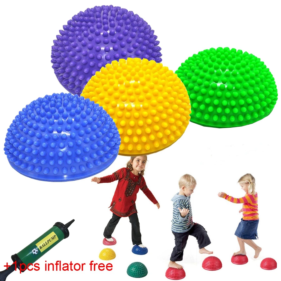 4 ピース ロット 16 センチメートル子供半球ステッピング石スパイキーマッサージバランスボール Yoga ハーフボール感覚統合ワットボールポンプ送料 Toy Sports Aliexpress