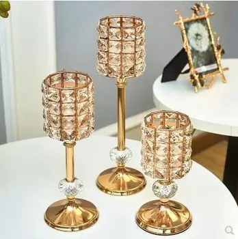 

European crystal gold candlestick, Nordic decorative living room table, wedding romantic candle holder