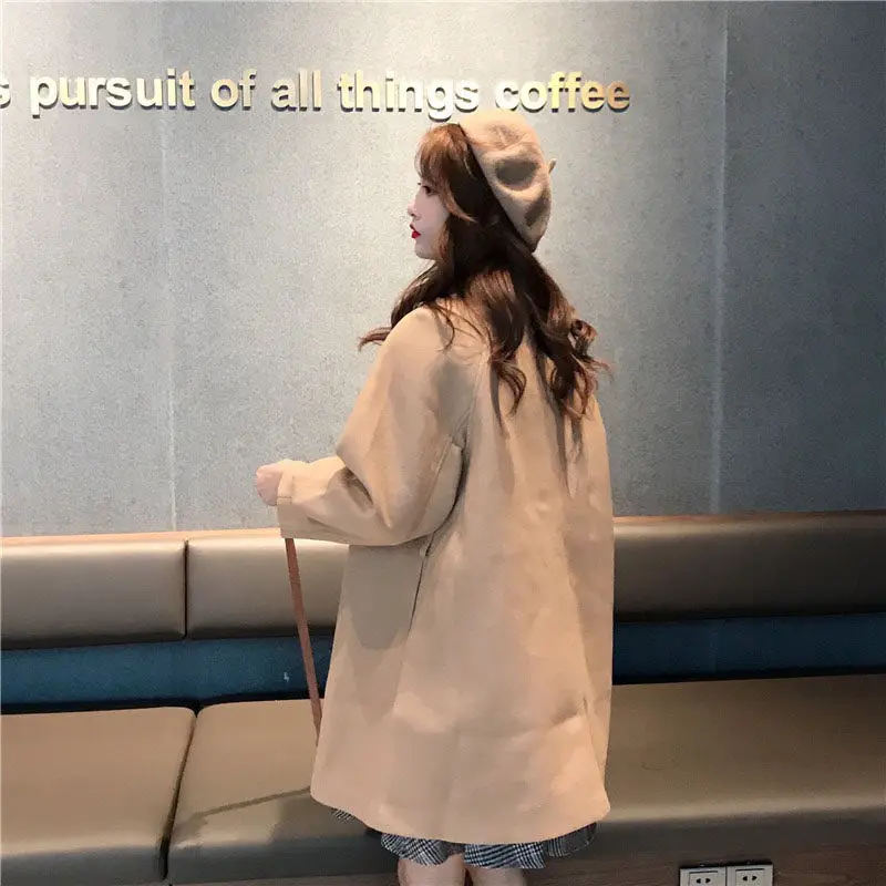 Осенняя и зимняя новая Корейская женская куртка, утолщенная свободная модная повседневная однобортная однотонная накидка, шерстяное пальто