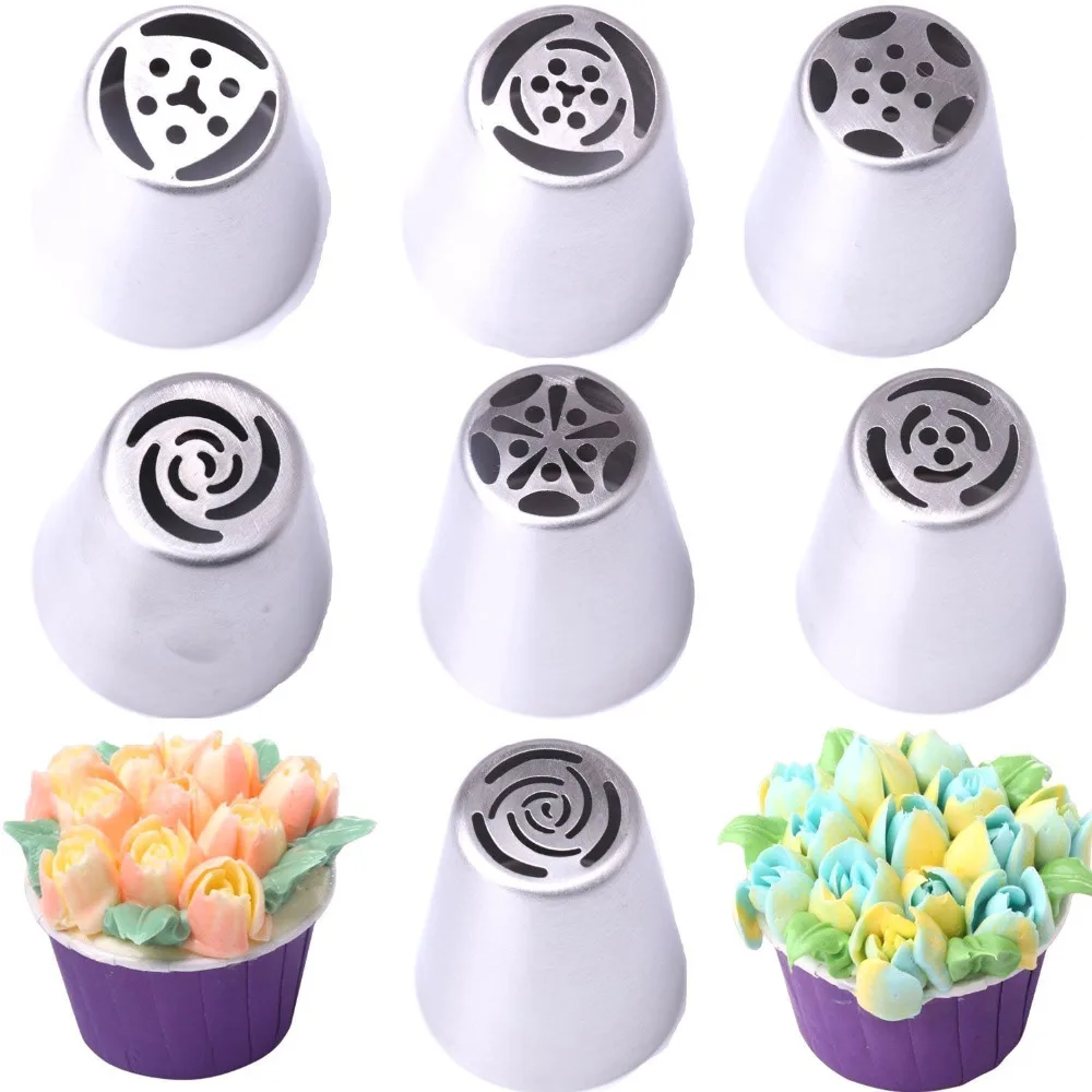 7 Piece Stainless Steel Russian Piping Tips Large Size Icing Syringe