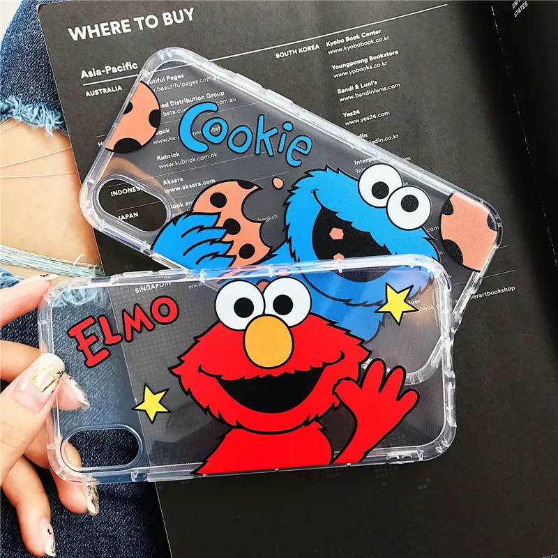 

Street Tide brand robot abstract KAWS Sesame Street Eye Couple Soft Clear Shockproof TPU Cover For iPhone X 6 6S 7 8 Plus Cases