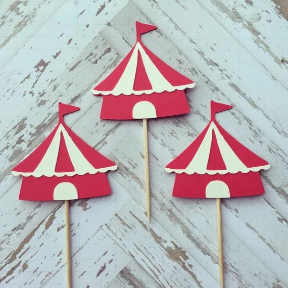 

custom Circus Tent Themed birthday cupcake toppers baptism Christening animals party decoration doughnut food treats picks