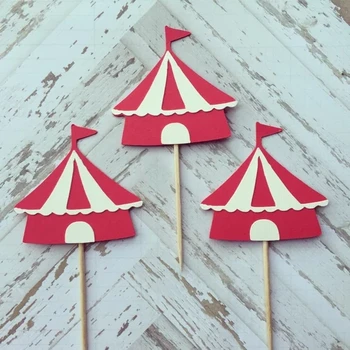 

custom Circus Tent Themed birthday cupcake toppers baptism Christening animals party decoration doughnut food treats picks