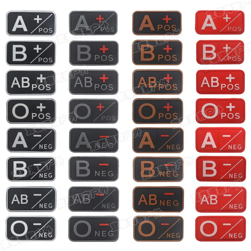 

3D PVC A+ B+ AB+ O+ Positive POS A- B- AB- O- Negative NEG Blood Type Group Patch Tactical Morale Patches Military Rubber Badges