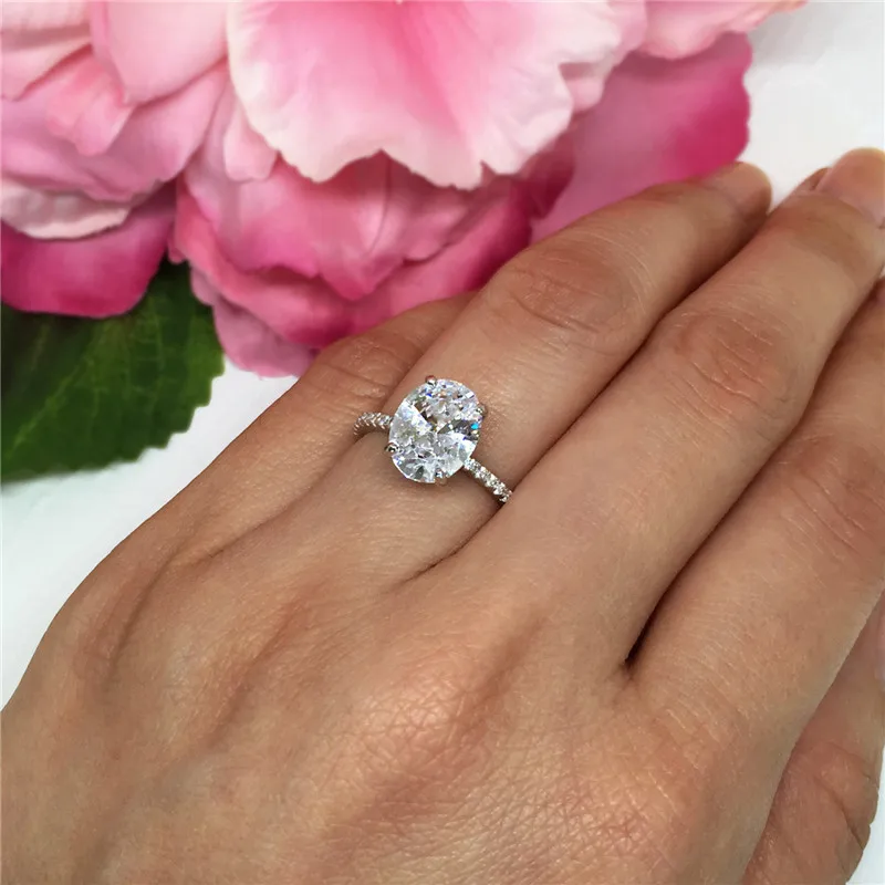 Кольцо Solitaire, 925 пробы, серебро, овальная огранка, AAA cz, обещающее обручальное кольцо, кольца для женщин, свадебные, вечерние, ювелирное изделие, подарок