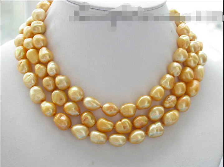 

Free shipping >>>>>z4198 48" 14mm yellow baroque Freshwater cultured pearl necklace