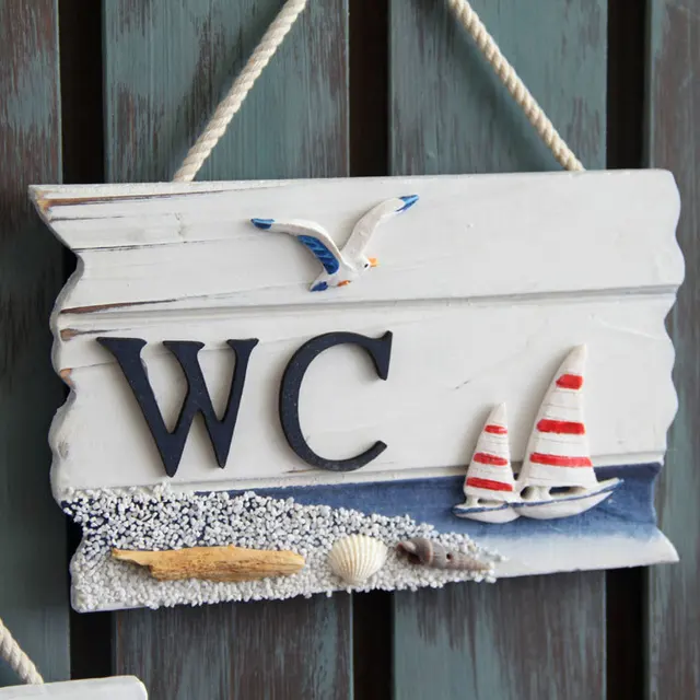 Wooden Door Sign Nautical Decor WC Toilet Signs Wall Boat Ship Beach