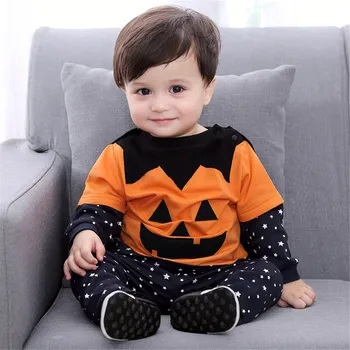 

Cosplay Halloween costume children's jumpsuit / vest / hat / cloak four-piece costumes kids pumpkin lamp devil baby bodysuit