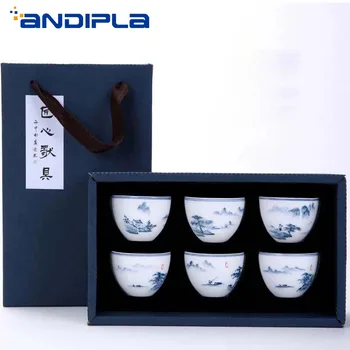 

60ml Jingdezhen Blue and White Porcelain Teacup Hand Painted Landscape Kung Fu Tea Set Water Tea Cup Bowl Drinkware Master Cup