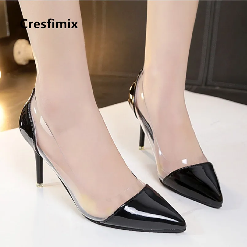 

Cresfimix women fashion classic pu leather slip on high heel shoes lady cute casual office shoes mujer tacones altos a3484