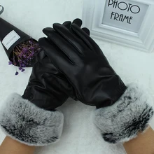 Стиль роскоши импортные реального меха кролика рекса Перчатки женская черная дубленка натуральная Зимние Оригинальные толстые теплые Перчатки
