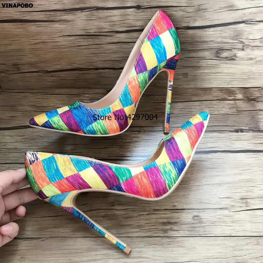 

Vinapobo Size 44 Pumps Women Shoes Gradient Colors Rainbow Slip-On Shallow Wedding Party Thin Heels Pointed Toe Woman High Heels