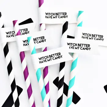 

Witch Better Have My Candy halloween Paper Straws With Flags Wedding bridal shower stagette / Bachelorette Party Drinkware tools