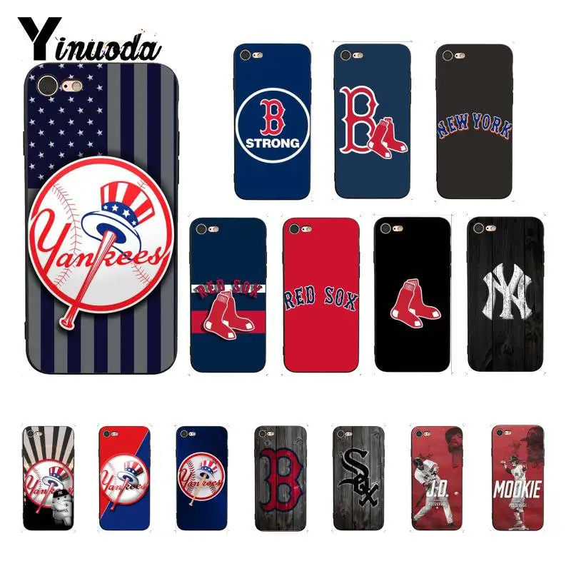 

Yinuoda New York Yankees Boston Red Sox Baseball Black TPU Soft Phone Cover for iPhone X XS MAX 6 6s 7 7plus 8 8Plus 5 5S SE XR