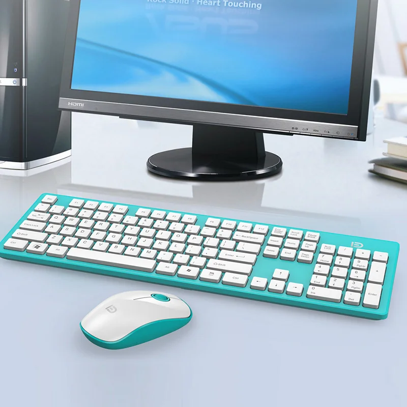 Forter полноразмерная 2,4 ГГц Беспроводная клавиатура мышь комбо ультра тонкая компактная портативная клавиатура мыши для настольного компьютера ноутбука дома офиса - Цвет: Green