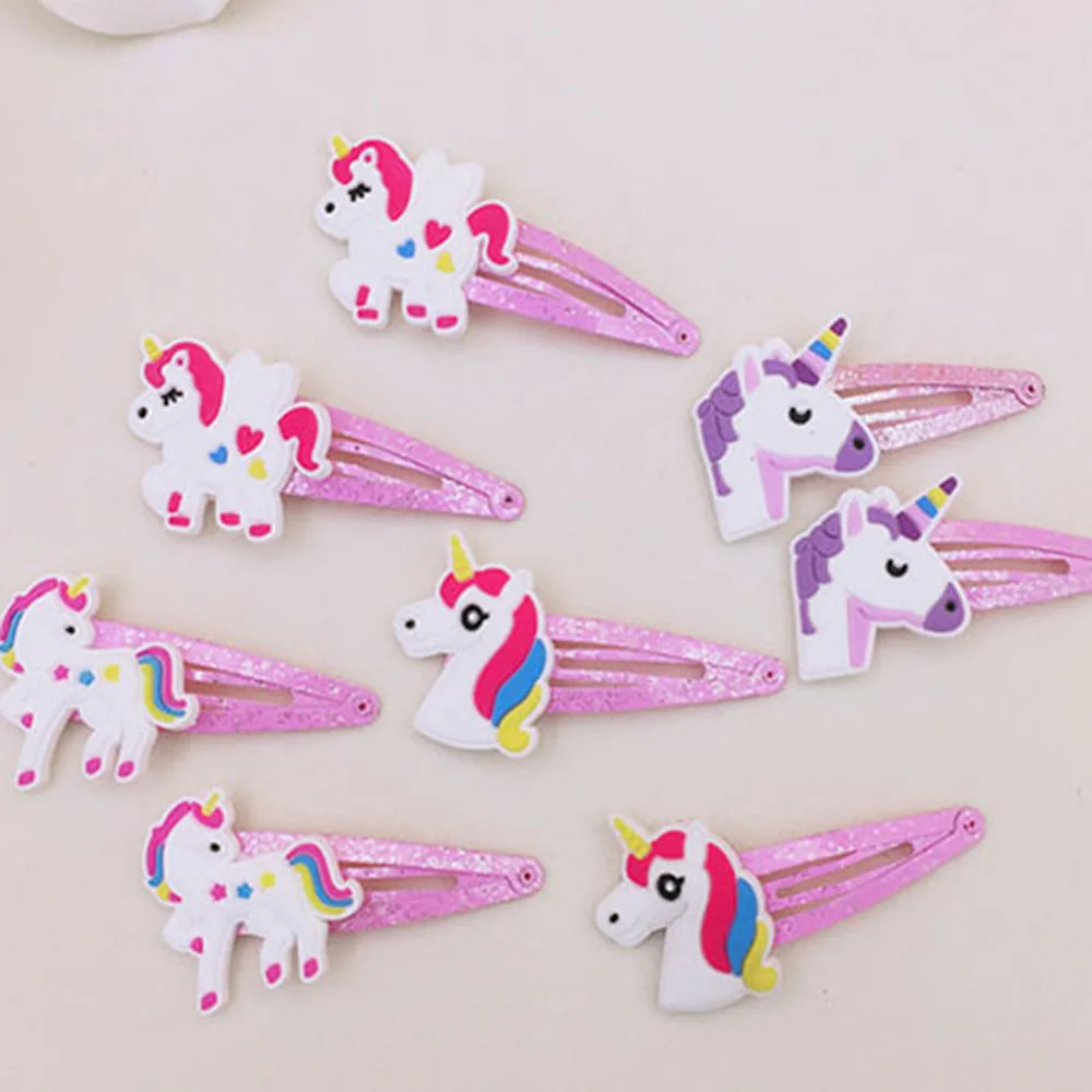 10PCS Glitter Unicorn Hairclips Cartoon Animal Hair Clips Cute Plastic