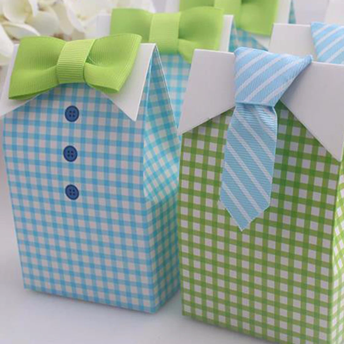 Большая распродажа, 20 шт., голубой и зеленый галстук-бабочка для маленького человечка, подарок на день рождения для мальчика, подарок для ребенка, сумка для конфет, подарки на свадьбу, Подарочная коробка для конфет