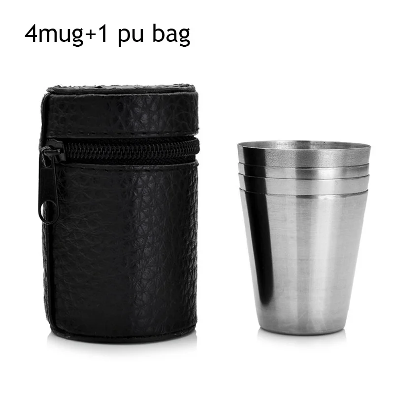 

4Pcs/Lot Stainless Steel Outdoor Camping Cup Alcohol Whiskey Cups Leather Cover Water Bottle Mug For Travel Backpacking 70ML