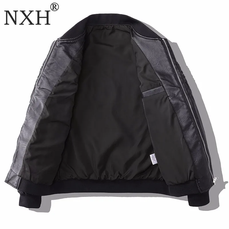 NXH вышивка искусственная кожа Jaket для мужчин бейсбол пальто мотоцикл верхняя