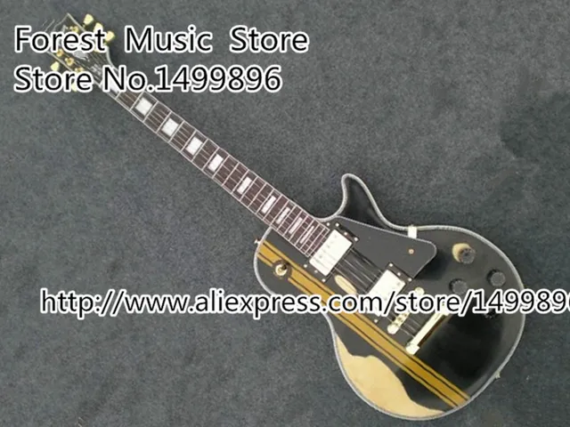 Cheap High-quality Custom Black LP Custom Electric Guitars Yellow Stripe In The Guitarra Body Left Handed Available