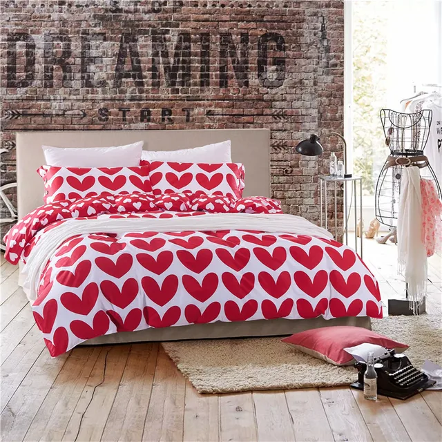 Romantic Love 100 cotton bedding set 3/4pcs family bedding set pink