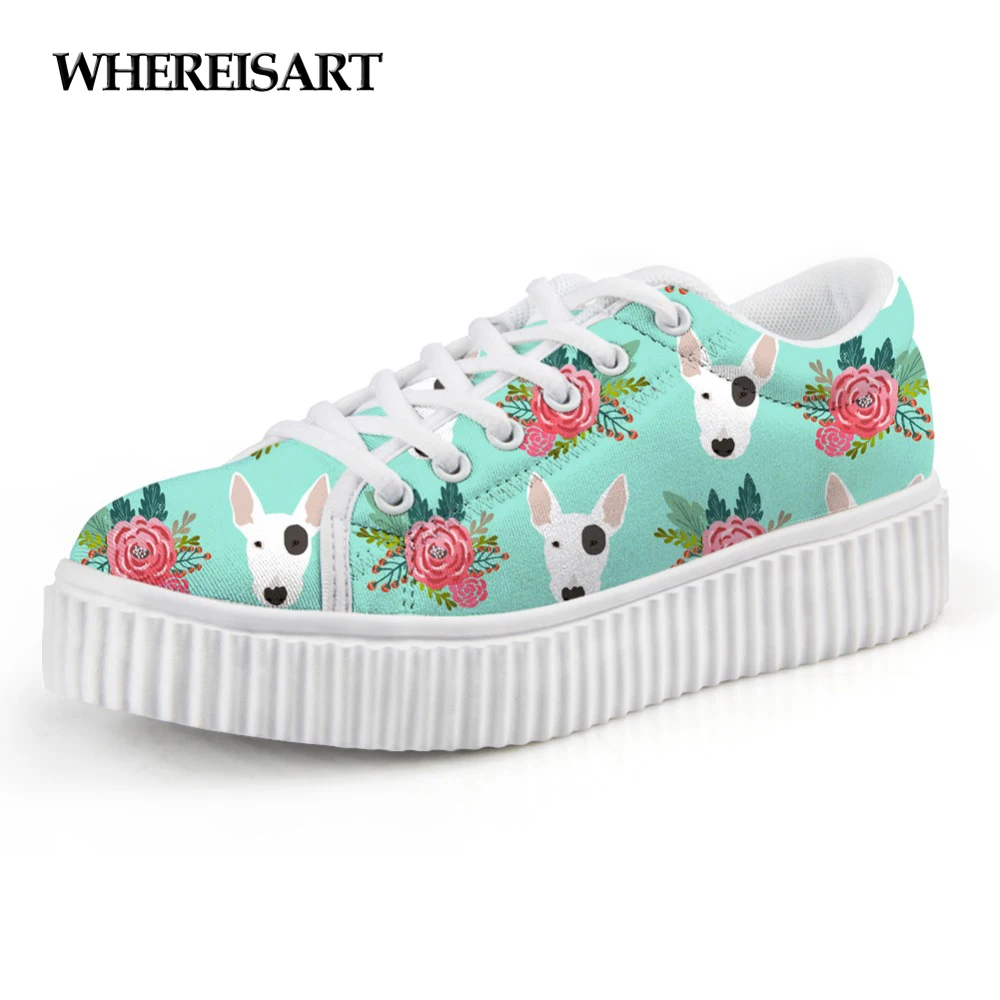 

WHEREISART Autumn Low Women Flats Platform Shoes Cute Bull Terrier Print Height Increasing Casual Ladies Creepers Shoes Woman