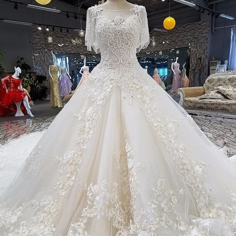 Свадебные платья Vestido De Noiva кружевными цветами цвета слоновой кости с круглым