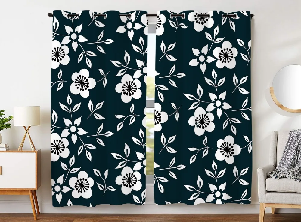 

Blackout Curtains 2 Panels Grommet Curtains for Bedroom Plum Cherry Blossom Flower B
