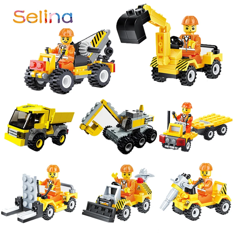 

City Construction Site Crane Truck Excavator Car Building BlocksLegoINGlys Figures Model Bricks Kit Enlighten Toys for Children
